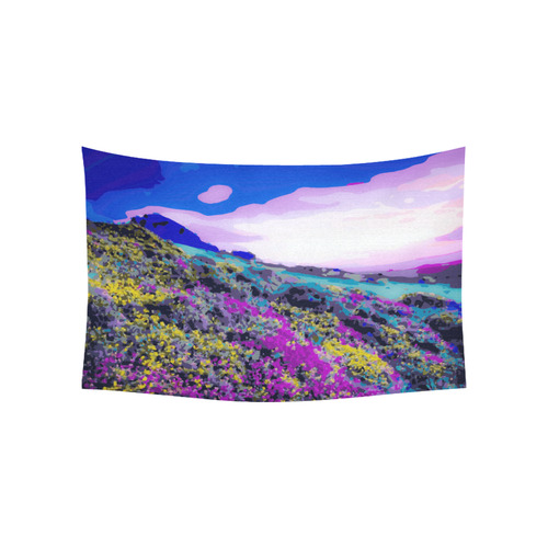 Yellow Purple Mountain Floral Landscape Cotton Linen Wall Tapestry 60"x 40"