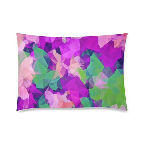 psychedelic geometric polygon pattern abstract in pink purple green Custom Zippered Pillow Case 20"x30" (one side)