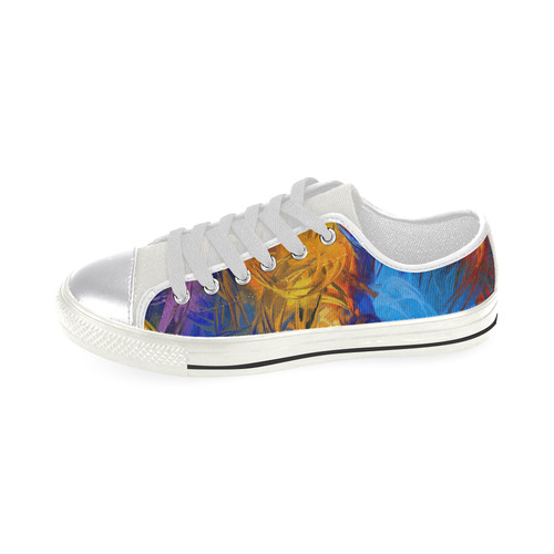 Rainbow Paint Blobs LoTop White Canvas Women's Shoes/Large Size (Model 018)