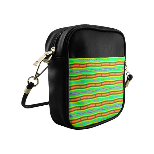 Bright Green Orange Stripes Pattern Abstract Sling Bag (Model 1627)