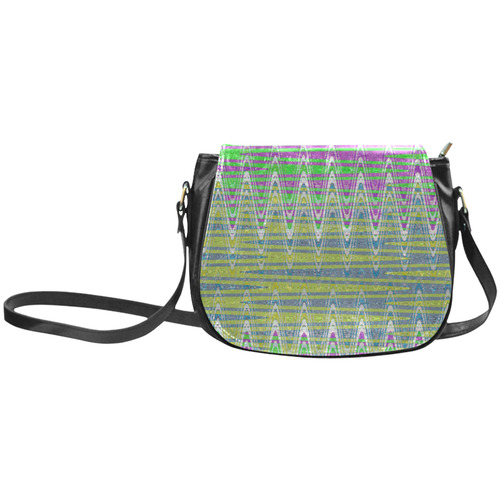 Colorful Pastel Zigzag Waves Pattern Classic Saddle Bag/Large (Model 1648)