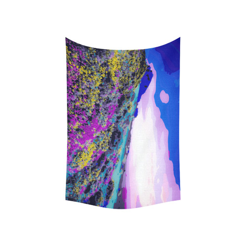 Yellow Purple Mountain Floral Landscape Cotton Linen Wall Tapestry 60"x 40"