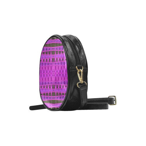 Bright Pink Black Abstract Pattern Round Sling Bag (Model 1647)