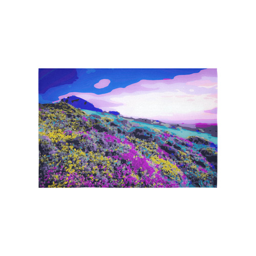 Yellow Purple Mountain Floral Landscape Cotton Linen Wall Tapestry 60"x 40"