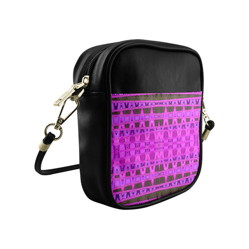 Bright Pink Black Abstract Pattern Sling Bag (Model 1627)