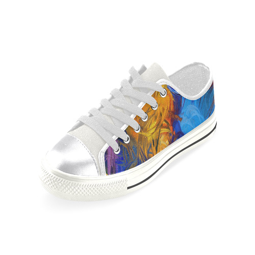 Rainbow Paint Blobs LoTop White Canvas Women's Shoes/Large Size (Model 018)