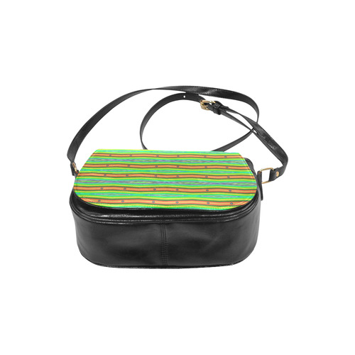 Bright Green Orange Stripes Pattern Abstract Classic Saddle Bag/Small (Model 1648)