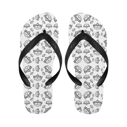 Queen Of Hearts Silver Crowns Tiaras By Kristie Hubler Repeat Pattern flip flops Flip Flops for Men/Women (Model 040)