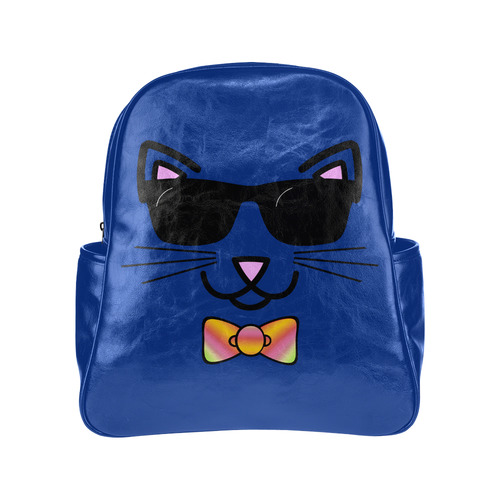 Cool Cat Wearing Bow Tie and Sunglasses Multi-Pockets Backpack (Model 1636)