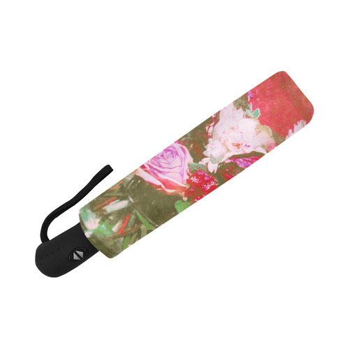 Bouquet of Flowers in Vase Red Background Auto-Foldable Umbrella (Model U04)