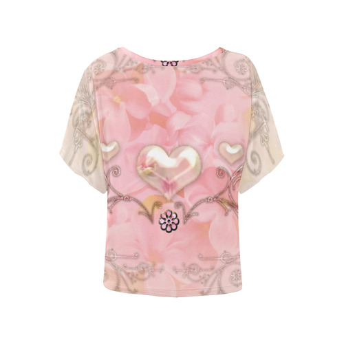 Hearts, soft colors Women's Batwing-Sleeved Blouse T shirt (Model T44)