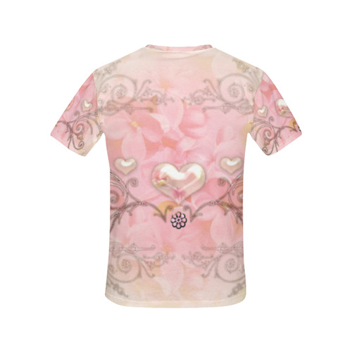 Hearts, soft colors All Over Print T-Shirt for Women (USA Size) (Model T40)