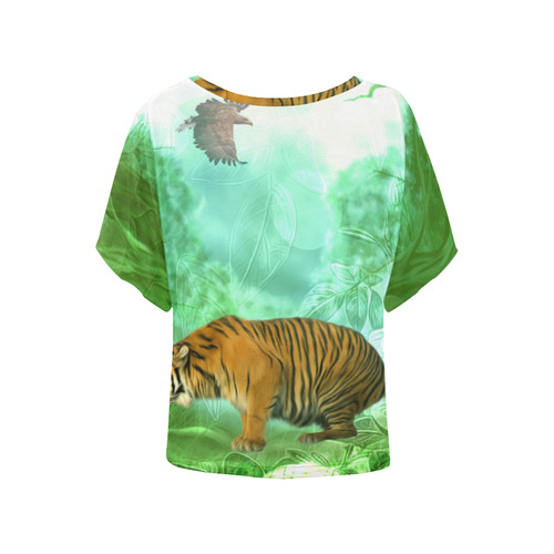 Awesome tiger, fantasy world Women's Batwing-Sleeved Blouse T shirt (Model T44)