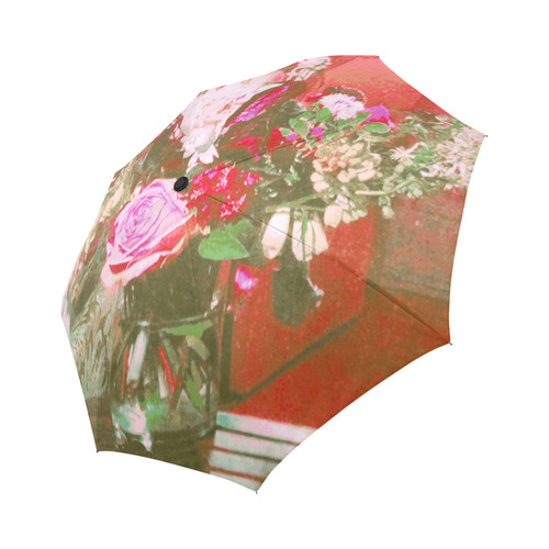 Bouquet of Flowers in Vase Red Background Auto-Foldable Umbrella (Model U04)