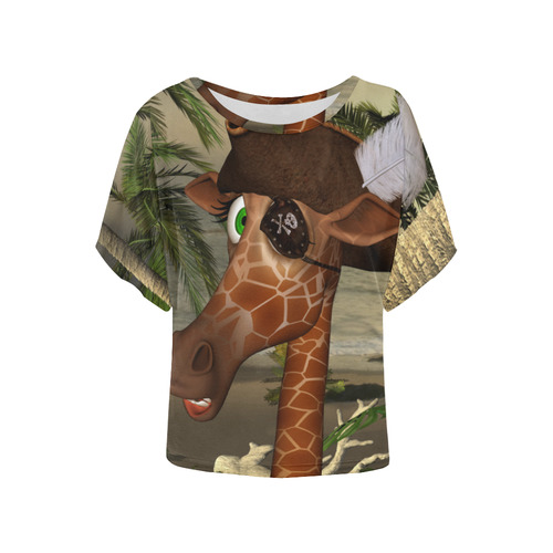 Funny giraffe as a pirate Women's Batwing-Sleeved Blouse T shirt (Model T44)