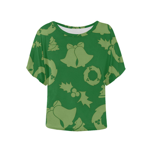 Christmas Pattern green Women's Batwing-Sleeved Blouse T shirt (Model T44)
