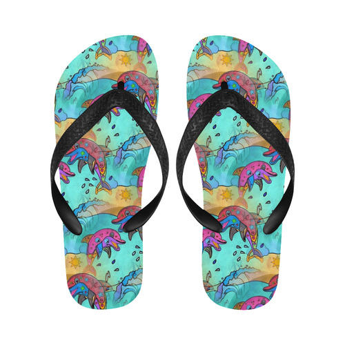 Dolphin Popart by Nico Bielow Flip Flops for Men/Women (Model 040)