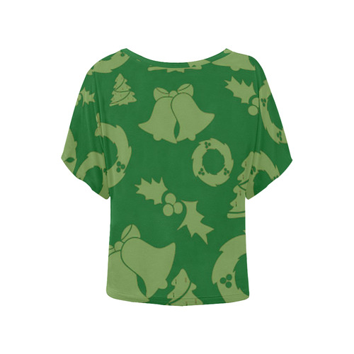 Christmas Pattern green Women's Batwing-Sleeved Blouse T shirt (Model T44)