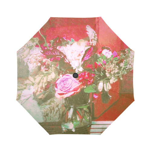 Bouquet of Flowers in Vase Red Background Auto-Foldable Umbrella (Model U04)