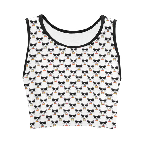 Cool Cat Wearing Bow Tie and Sunglasses Women's Crop Top (Model T42)