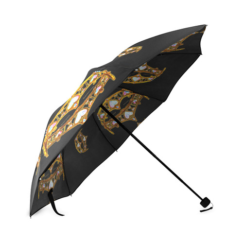 Gold Queen of Hearts Crowns Tiaras black umbrella Foldable Umbrella (Model U01)