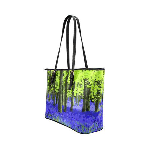 Blue Undergrowth Floral Forest Landscape Leather Tote Bag/Small (Model 1651)