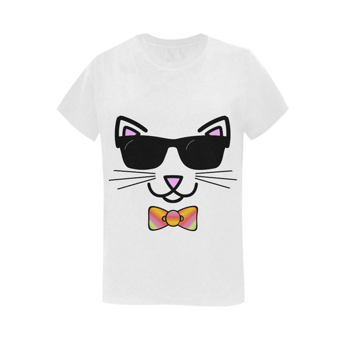 Cool Cat Wearing Bow Tie and Sunglasses Women's T-Shirt in USA Size (Two Sides Printing)