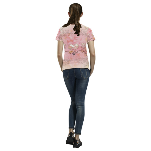 Hearts, soft colors All Over Print T-Shirt for Women (USA Size) (Model T40)