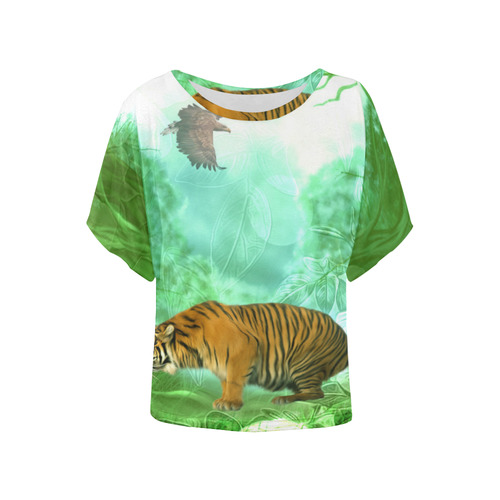 Awesome tiger, fantasy world Women's Batwing-Sleeved Blouse T shirt (Model T44)