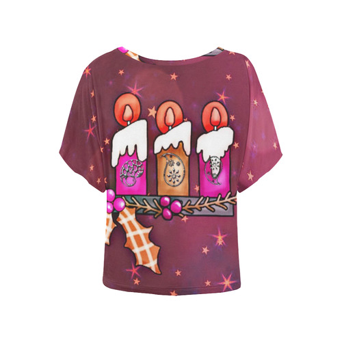 Christmas Candles A by JamColors Women's Batwing-Sleeved Blouse T shirt (Model T44)