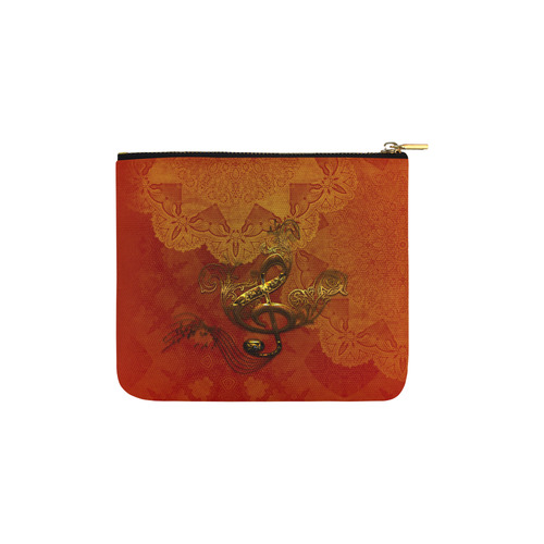 Music, clef in golden metal Carry-All Pouch 6''x5''