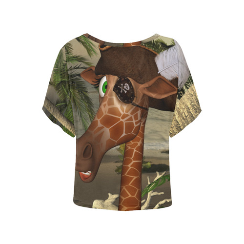 Funny giraffe as a pirate Women's Batwing-Sleeved Blouse T shirt (Model T44)