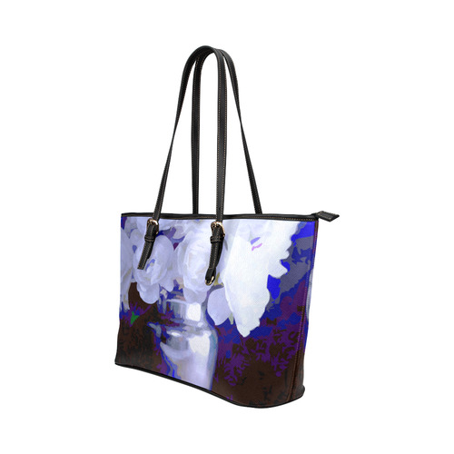 White Roses In Silver Vase Leather Tote Bag/Small (Model 1651)