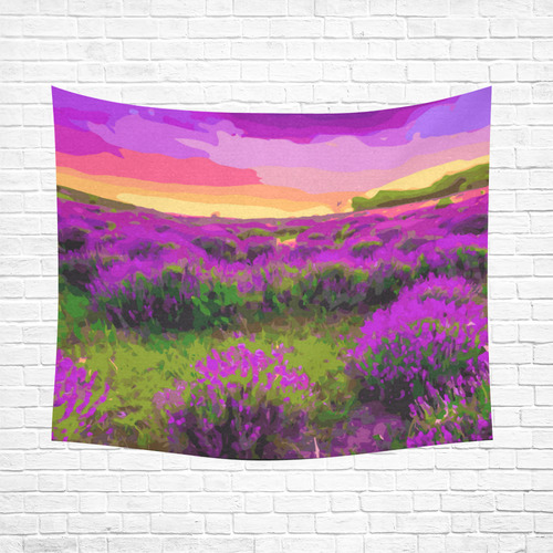 Red Sunset Purple Floral Landscape Cotton Linen Wall Tapestry 60"x 51"