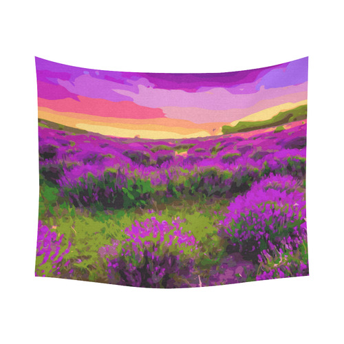 Red Sunset Purple Floral Landscape Cotton Linen Wall Tapestry 60"x 51"