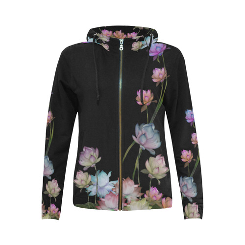 Lotus2 All Over Print Full Zip Hoodie for Women (Model H14)