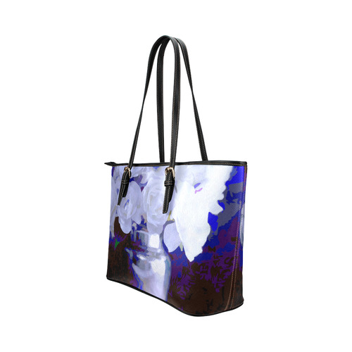 White Roses In Silver Vase Leather Tote Bag/Small (Model 1651)