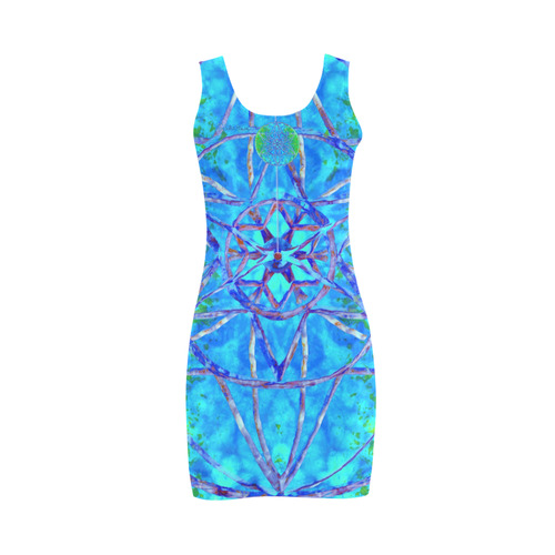 protection in nature colors-teal, blue and green Medea Vest Dress (Model D06)