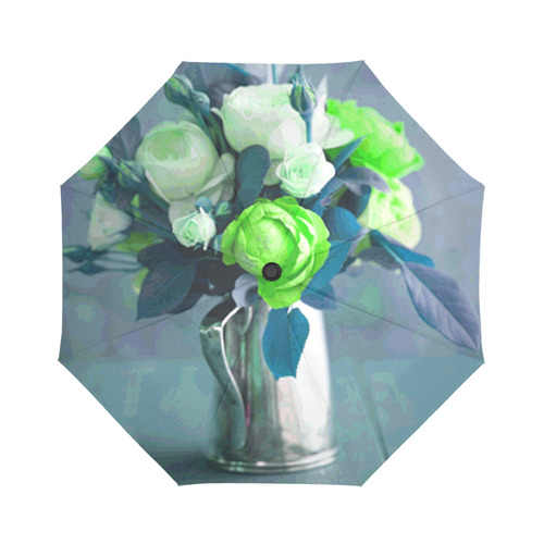 Green Roses Floral Still Life Vase Flowers Auto-Foldable Umbrella (Model U04)