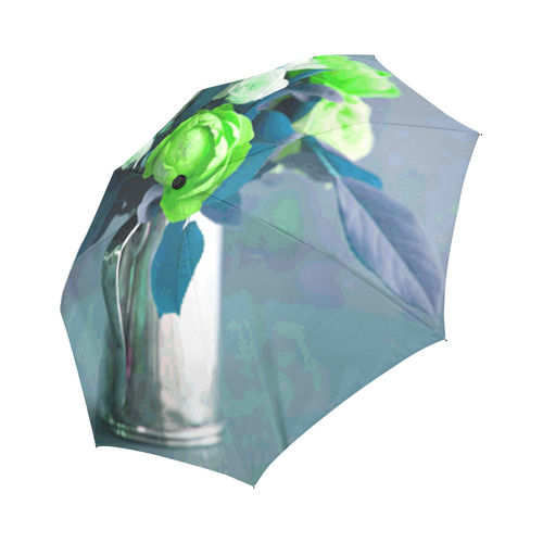 Green Roses Floral Still Life Vase Flowers Auto-Foldable Umbrella (Model U04)