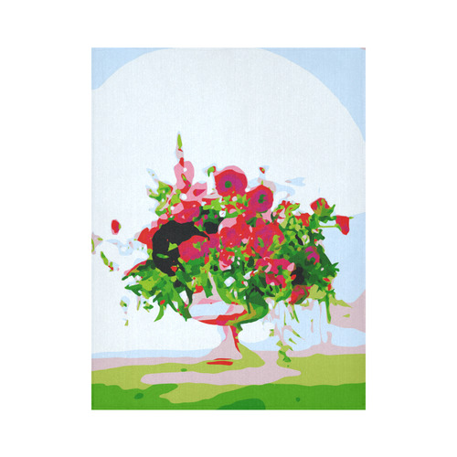 Floral Watercolor Red Flowers in Vase Cotton Linen Wall Tapestry 60"x 80"