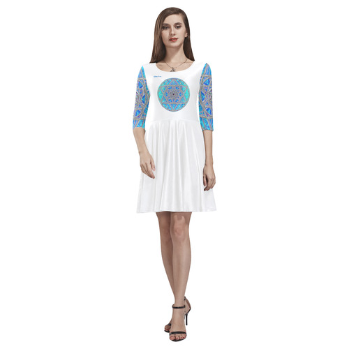 protection in blue harmony Tethys Half-Sleeve Skater Dress(Model D20)