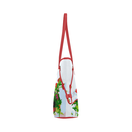 Floral Watercolor Red Flowers in Vase Clover Canvas Tote Bag (Model 1661)