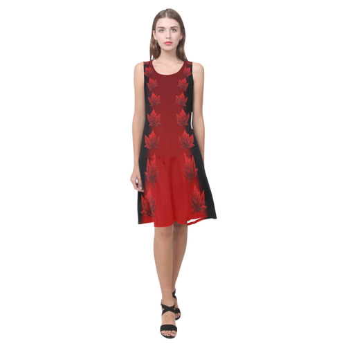 Canada Maple Leaf Dresses - Black Sleeveless Splicing Shift Dress(Model D17)