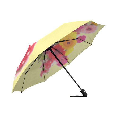 Cute Floral Red White Polka Dot Vase Auto-Foldable Umbrella (Model U04)