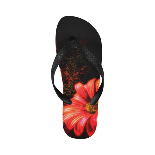 Red Abstract Daisy on Black Background Flip Flops for Men/Women (Model 040)