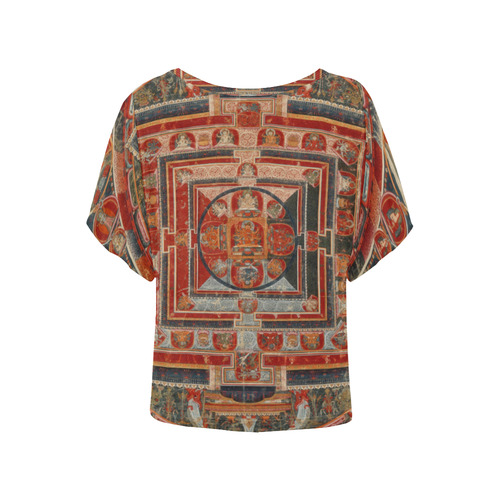 Mandala  of  Bodhisattva of Transcendent Wisdom Women's Batwing-Sleeved Blouse T shirt (Model T44)