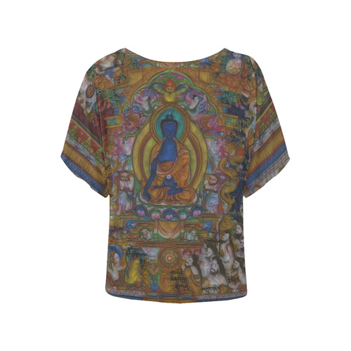 Awesome Thanka With The Holy Medicine Buddha Women's Batwing-Sleeved Blouse T shirt (Model T44)