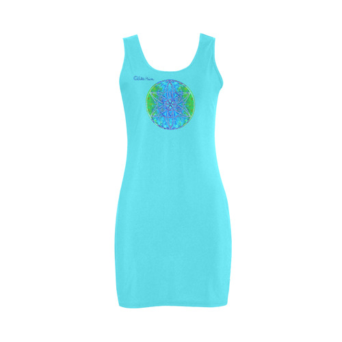 protection in nature colors-teal, blue and green Medea Vest Dress (Model D06)