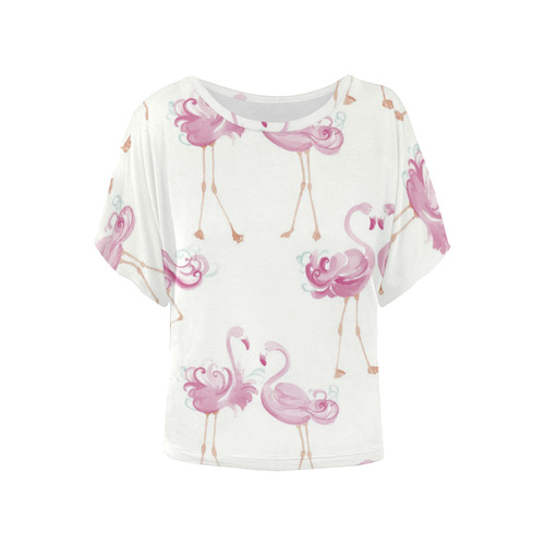 Dancing flamingo Women's Batwing-Sleeved Blouse T shirt (Model T44)